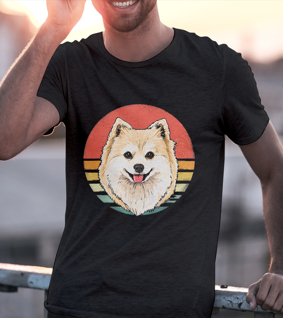 Retro Vintage Pomeranian Dog Breed Sunset Stripes T-Shirt