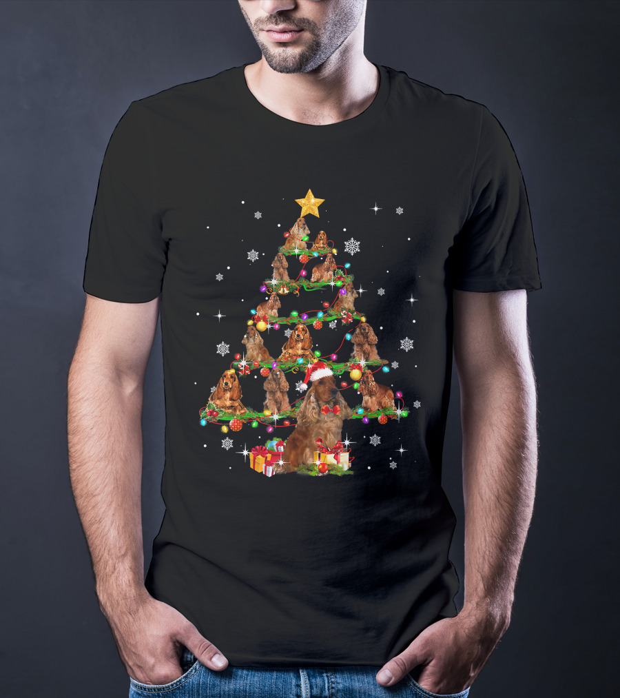 American Cocker Spaniel Christmas Tree Santa Hat Snowflakes Gifts T-Shirt
