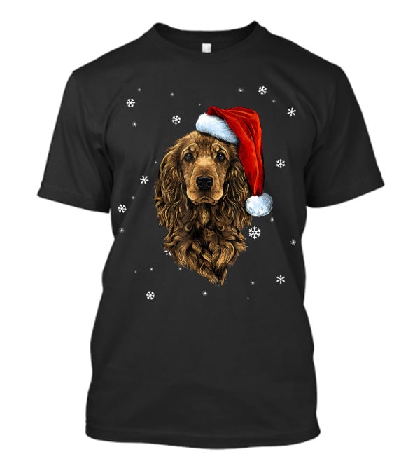 Cocker Spaniel Christmas Dog With Santa Hat And Snowflakes T-Shirt