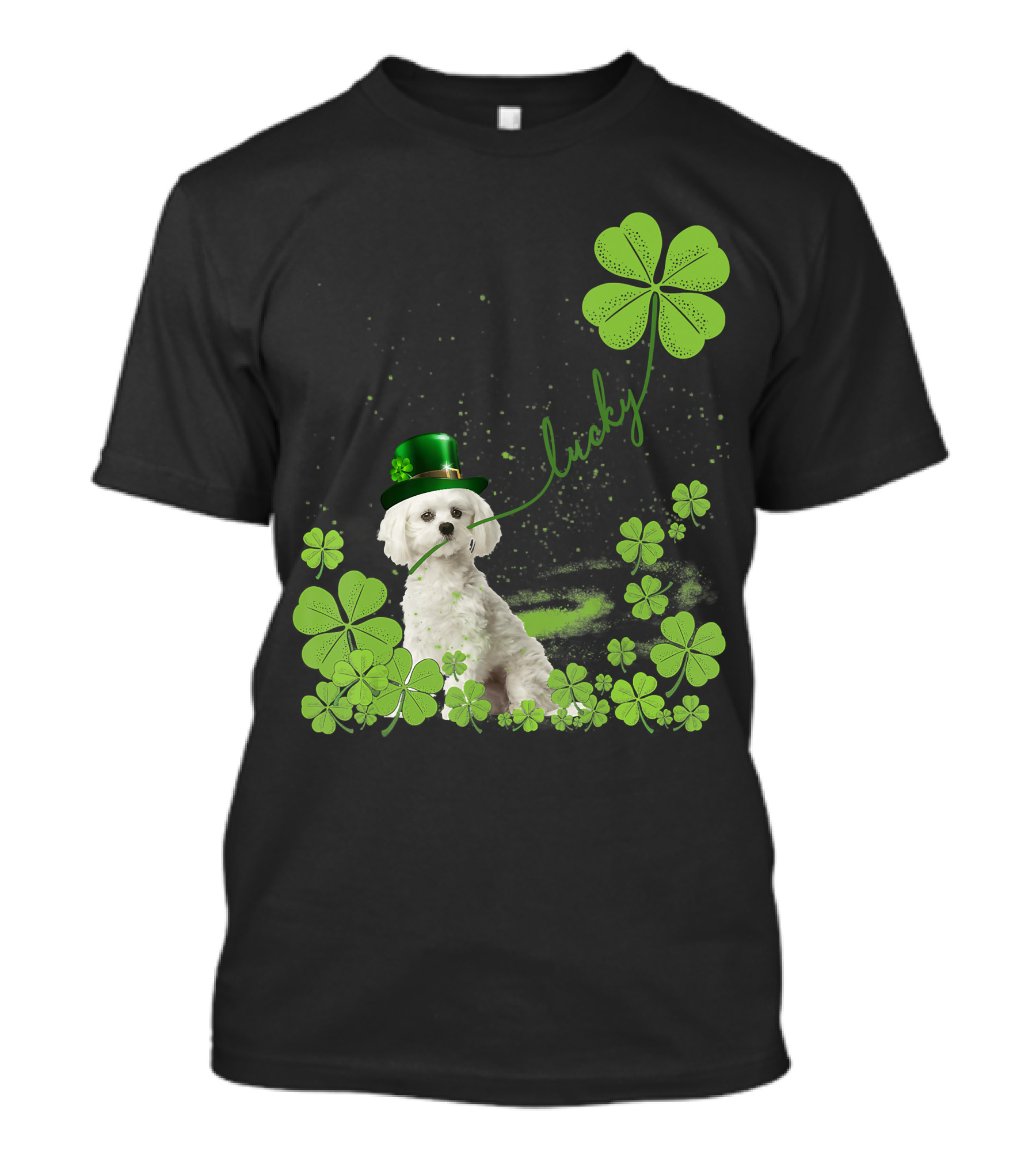 Lucky Shamrock Maltese Dog St Patrick's Day T-Shirt