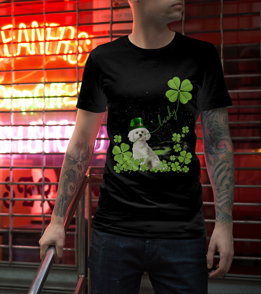 Lucky Shamrock Maltese Dog St Patrick's Day T-Shirt
