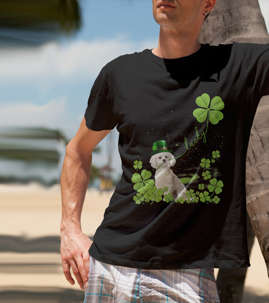 Lucky Shamrock Maltese Dog St Patrick's Day T-Shirt
