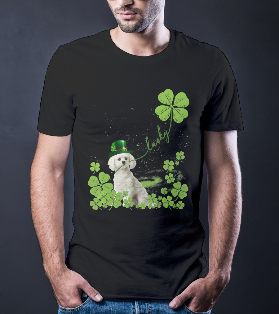 Lucky Shamrock Maltese Dog St Patrick's Day T-Shirt