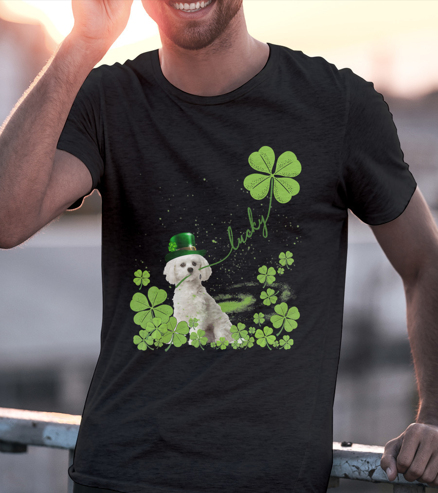 Lucky Shamrock Maltese Dog St Patrick's Day T-Shirt