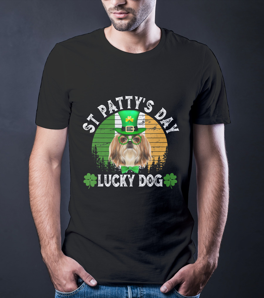 St Patty's Day Lucky Dog Shih Tzu Shamrock T-Shirt