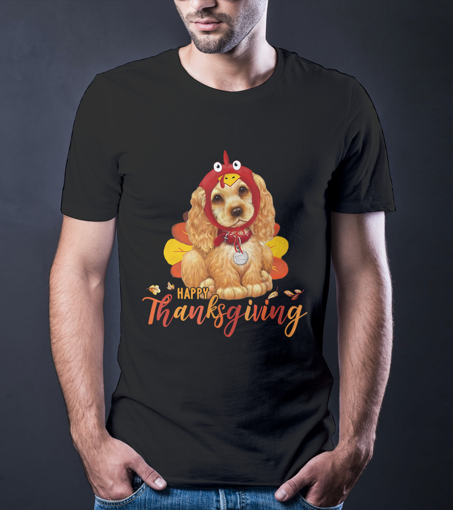 Cocker Spaniel In Turkey Costume Happy Thanksgiving T-Shirt