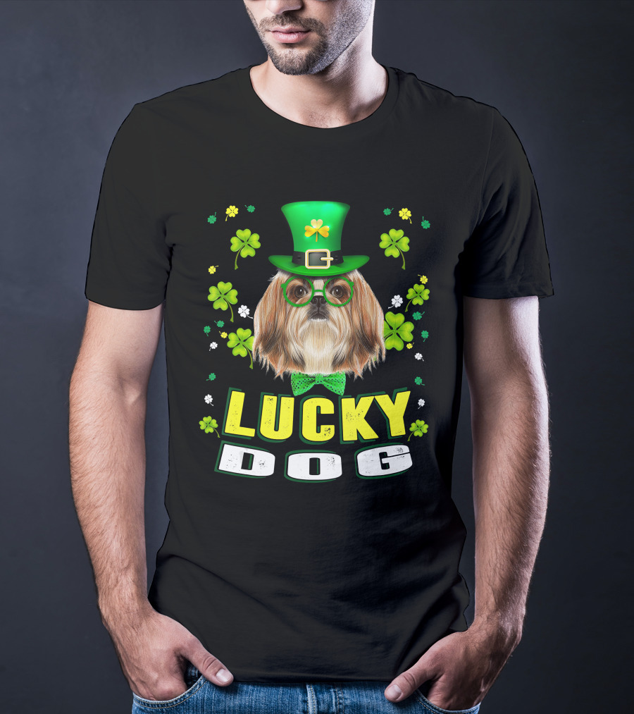 Lucky Dog Shih Tzu Leprechaun Shamrock Festive Green Hat T-Shirt