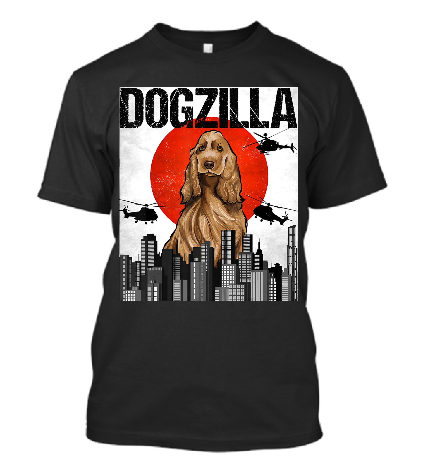 Dogzilla Vintage Japanese Cityscape With English Cocker Spaniel T-Shirt