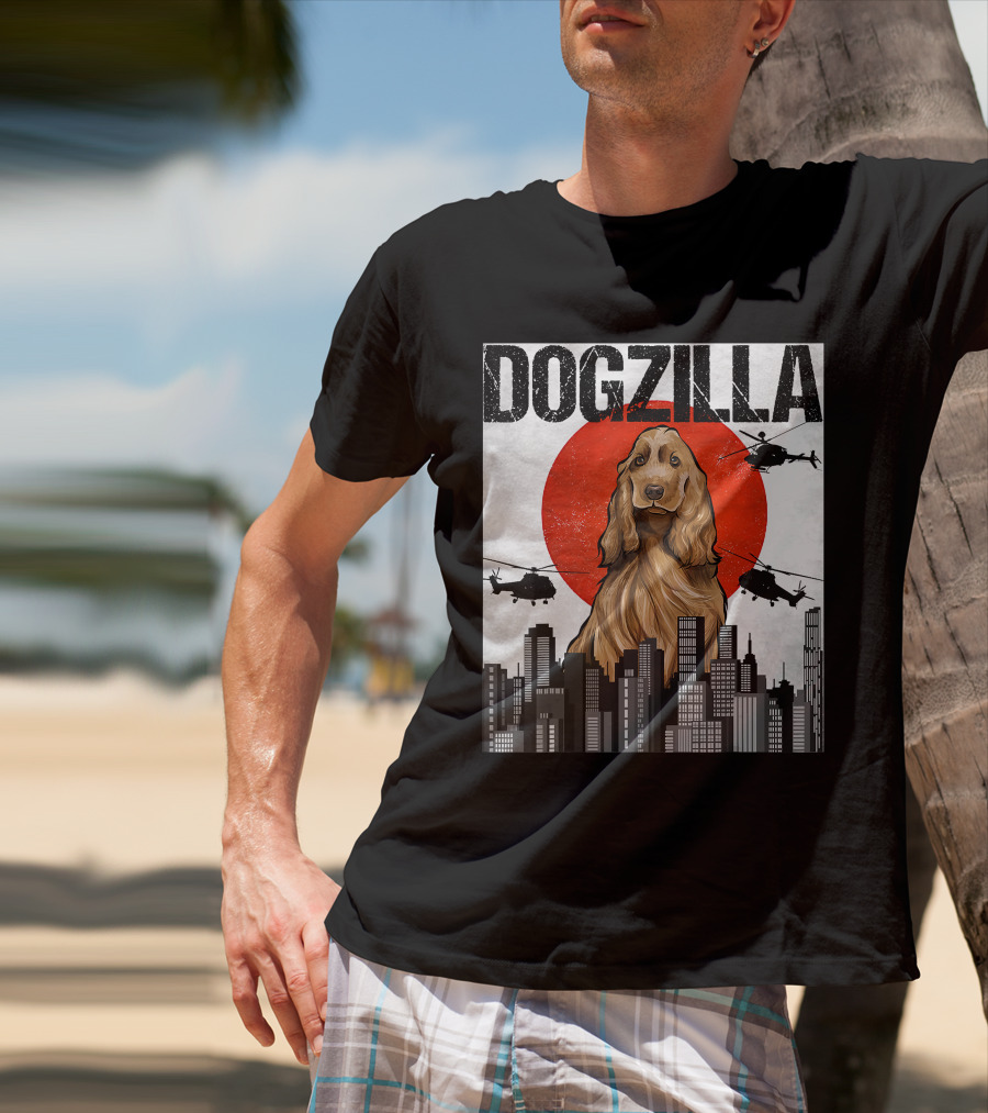 Dogzilla Vintage Japanese Cityscape With English Cocker Spaniel T-Shirt