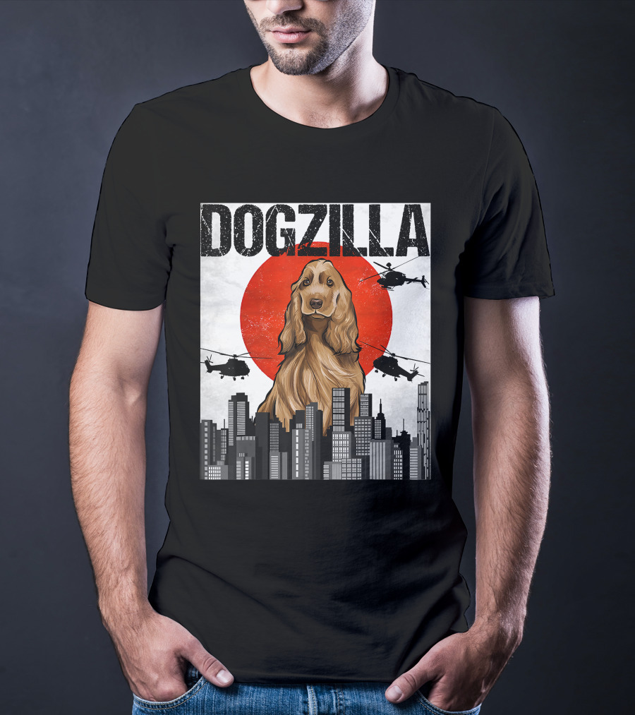 Dogzilla Vintage Japanese Cityscape With English Cocker Spaniel T-Shirt