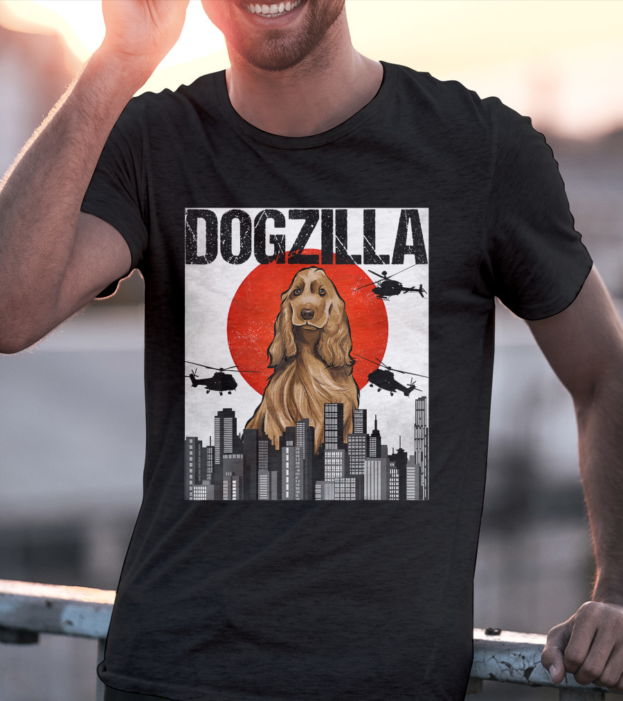 Dogzilla Vintage Japanese Cityscape With English Cocker Spaniel T-Shirt
