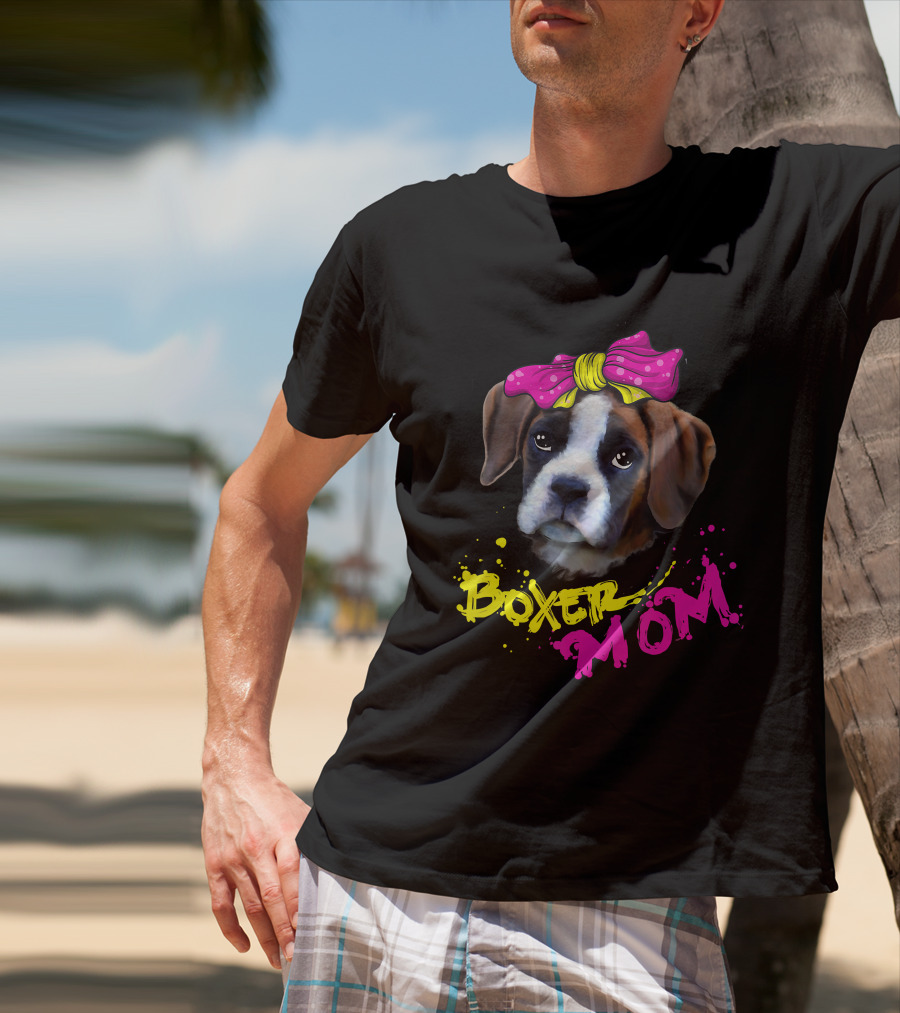 Boxer Mom Dog With Pink Bow T-Shirt