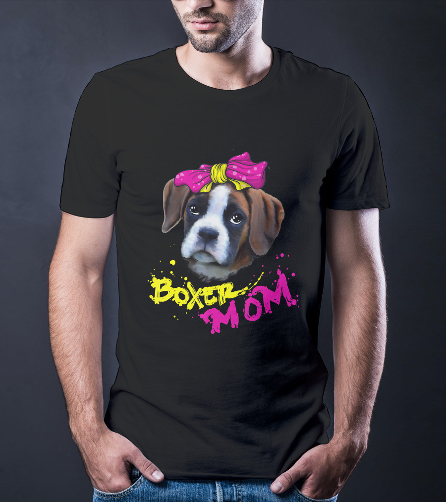 Boxer Mom Dog With Pink Bow T-Shirt