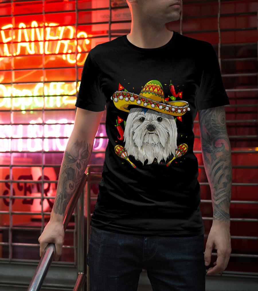 Cinco De Mayo Maltese Sombrero Maracas Peppers T-Shirt