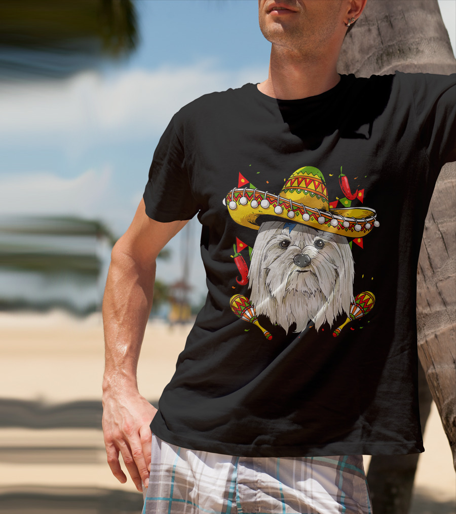 Cinco De Mayo Maltese Sombrero Maracas Peppers T-Shirt