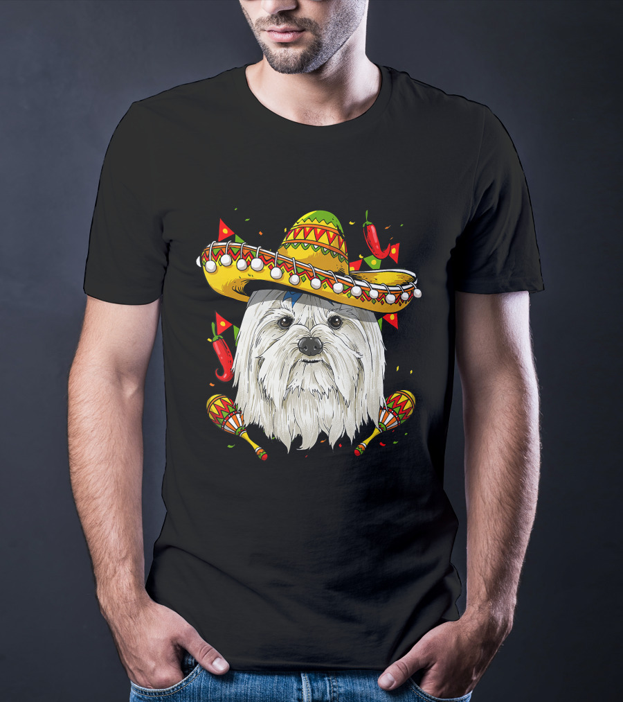 Cinco De Mayo Maltese Sombrero Maracas Peppers T-Shirt