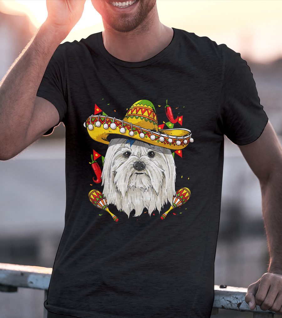 Cinco De Mayo Maltese Sombrero Maracas Peppers T-Shirt