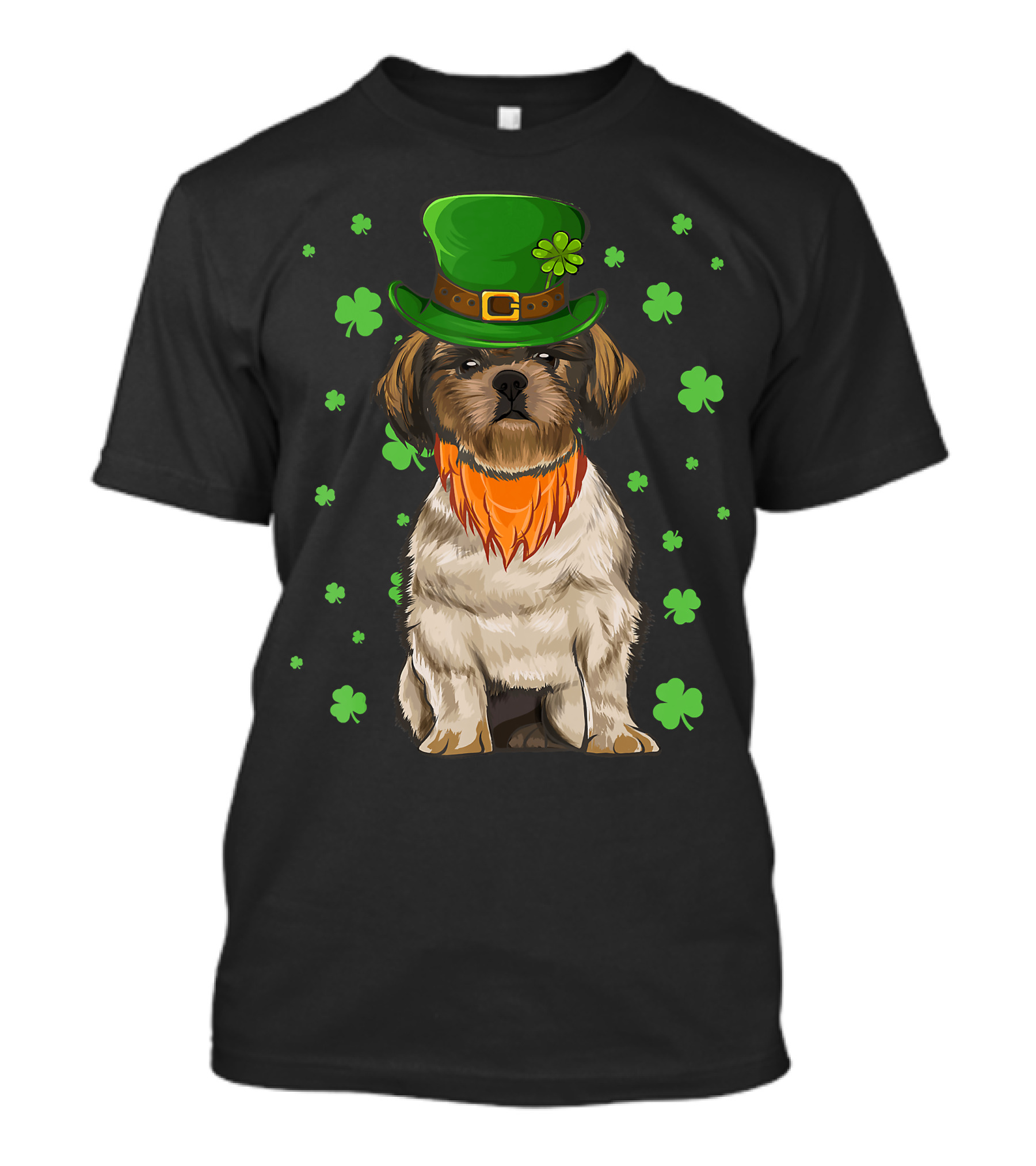 St Patricks Day Shih Tzu Dog With Green Hat And Shamrocks T-Shirt
