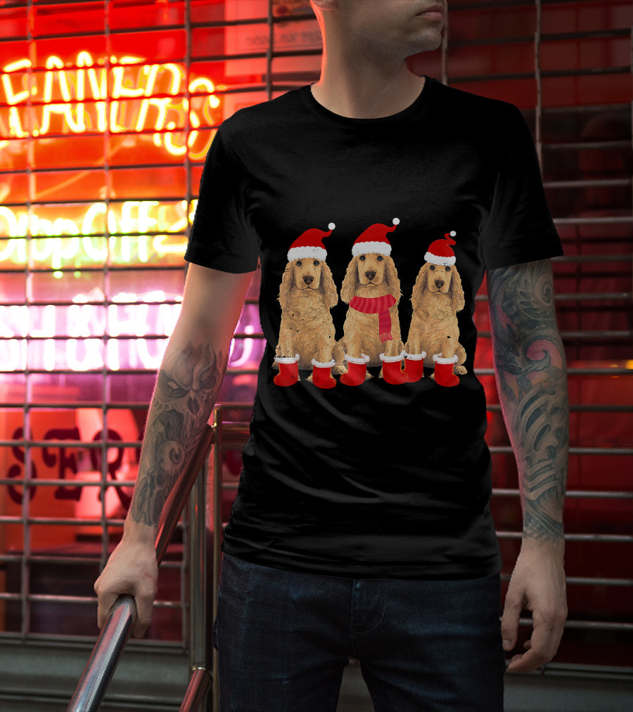 Cocker Spaniel Christmas Santa Hats And Socks Festive Trio T-Shirt