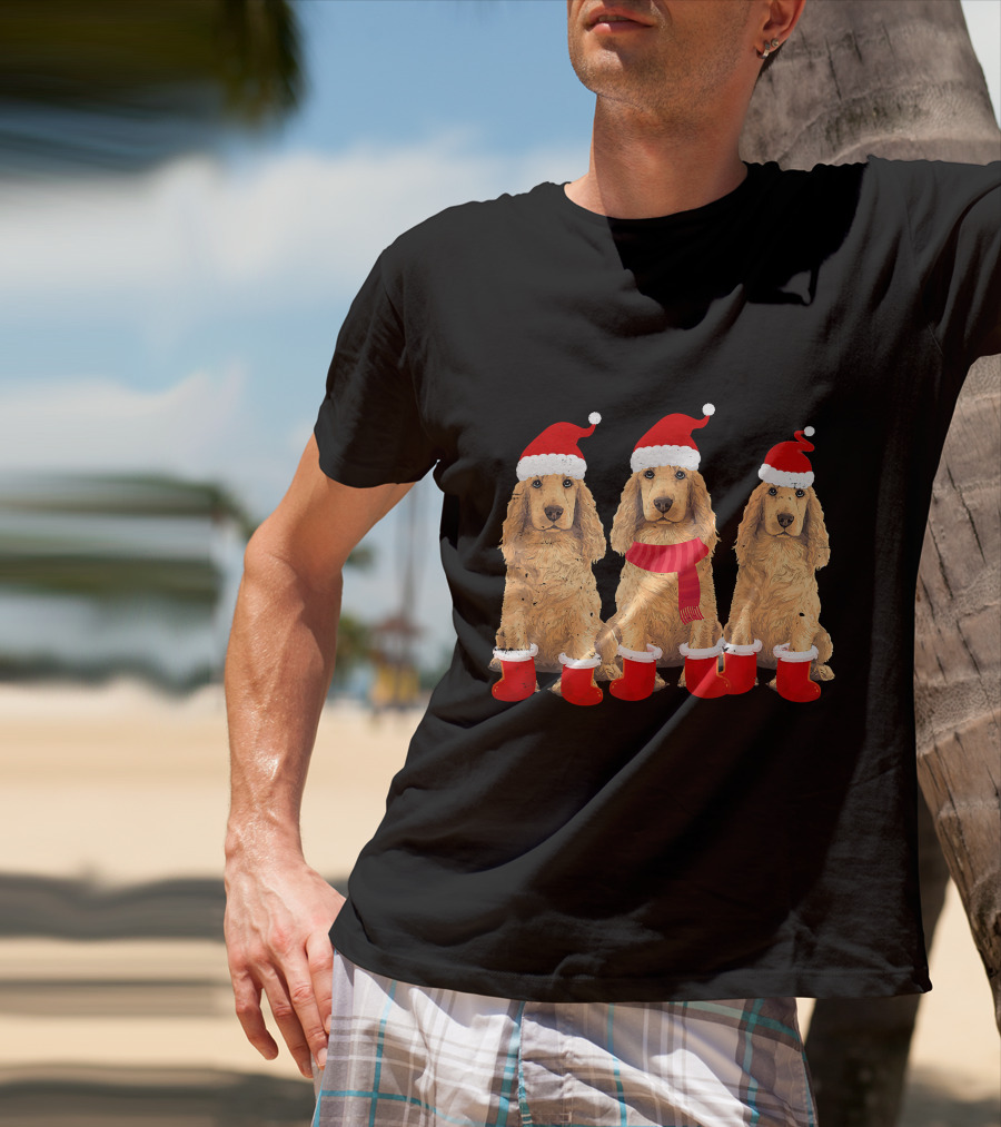 Cocker Spaniel Christmas Santa Hats And Socks Festive Trio T-Shirt