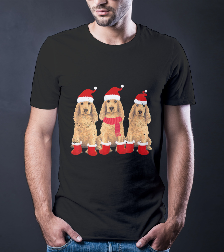 Cocker Spaniel Christmas Santa Hats And Socks Festive Trio T-Shirt