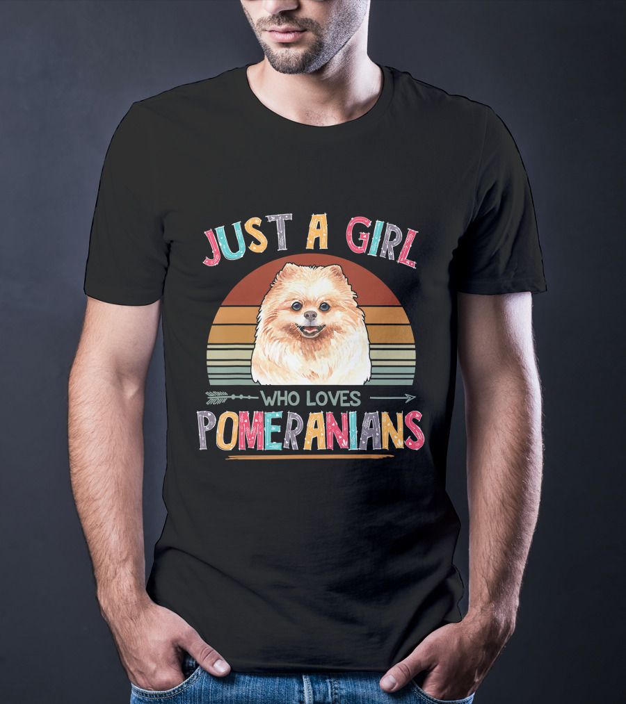 Just A Girl Who Loves Pomeranians Retro Sunset T-Shirt