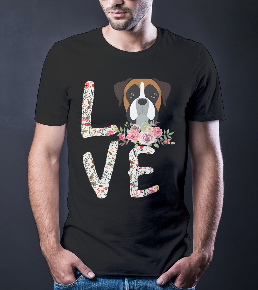 Love Boxer Dog Floral T-Shirt