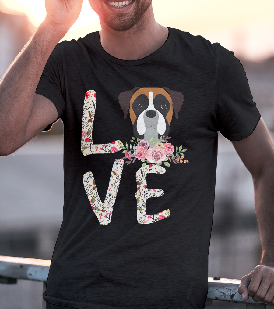 Love Boxer Dog Floral T-Shirt