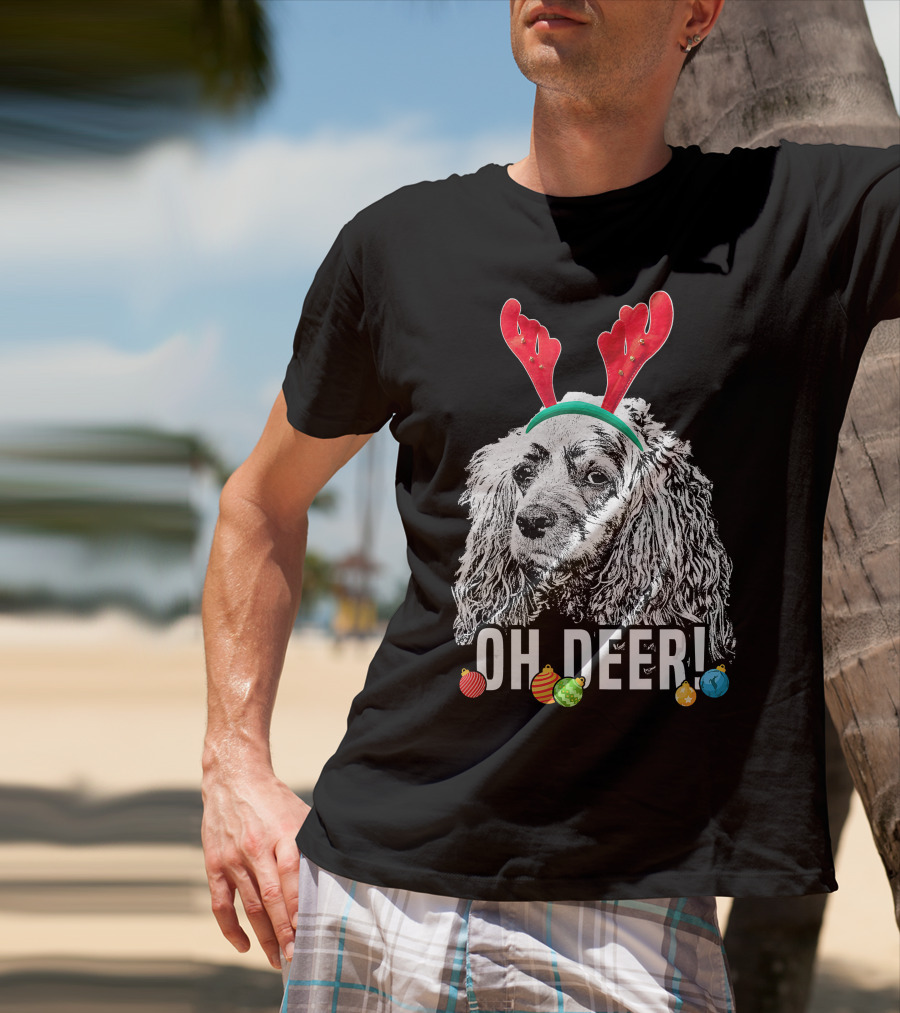 Oh Deer Funny Cocker Spaniel Reindeer Antlers Christmas Ornaments T-Shirt