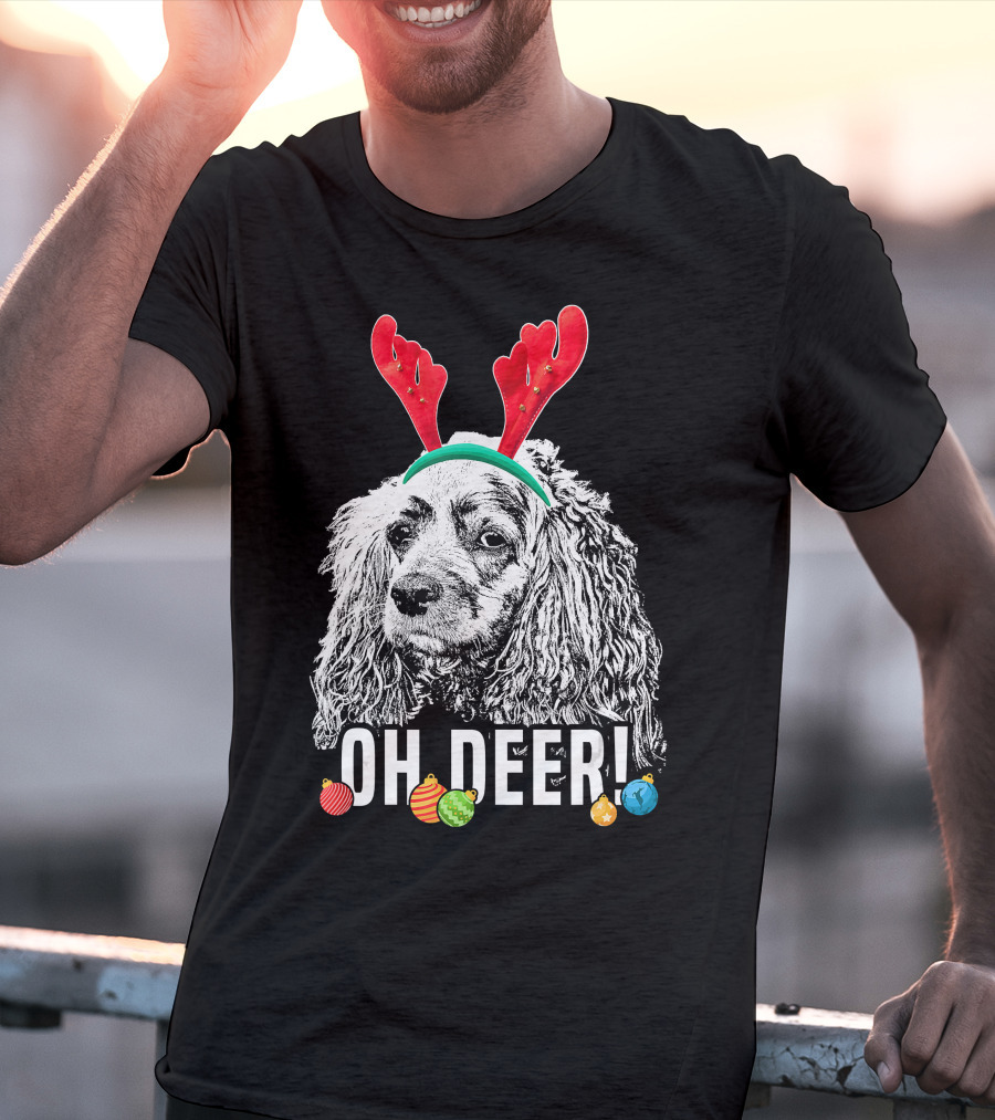 Oh Deer Funny Cocker Spaniel Reindeer Antlers Christmas Ornaments T-Shirt