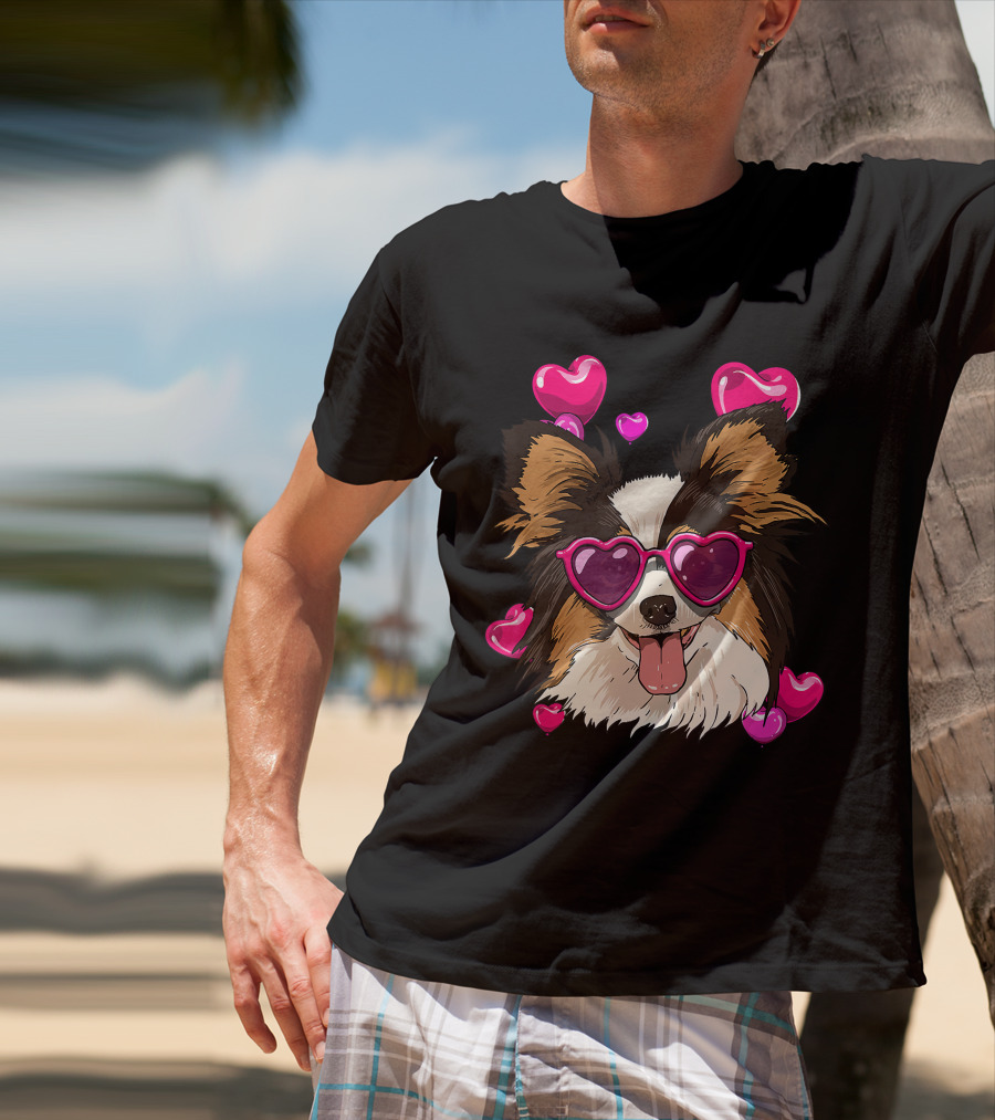 Papillon Heart Sunglasses Pink Hearts Valentines Day T-Shirt