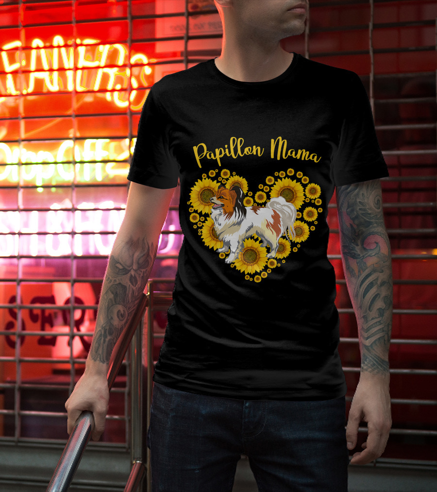 Papillon Mama Sunflower Heart T-Shirt