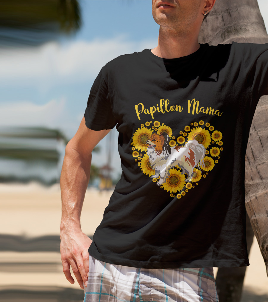 Papillon Mama Sunflower Heart T-Shirt