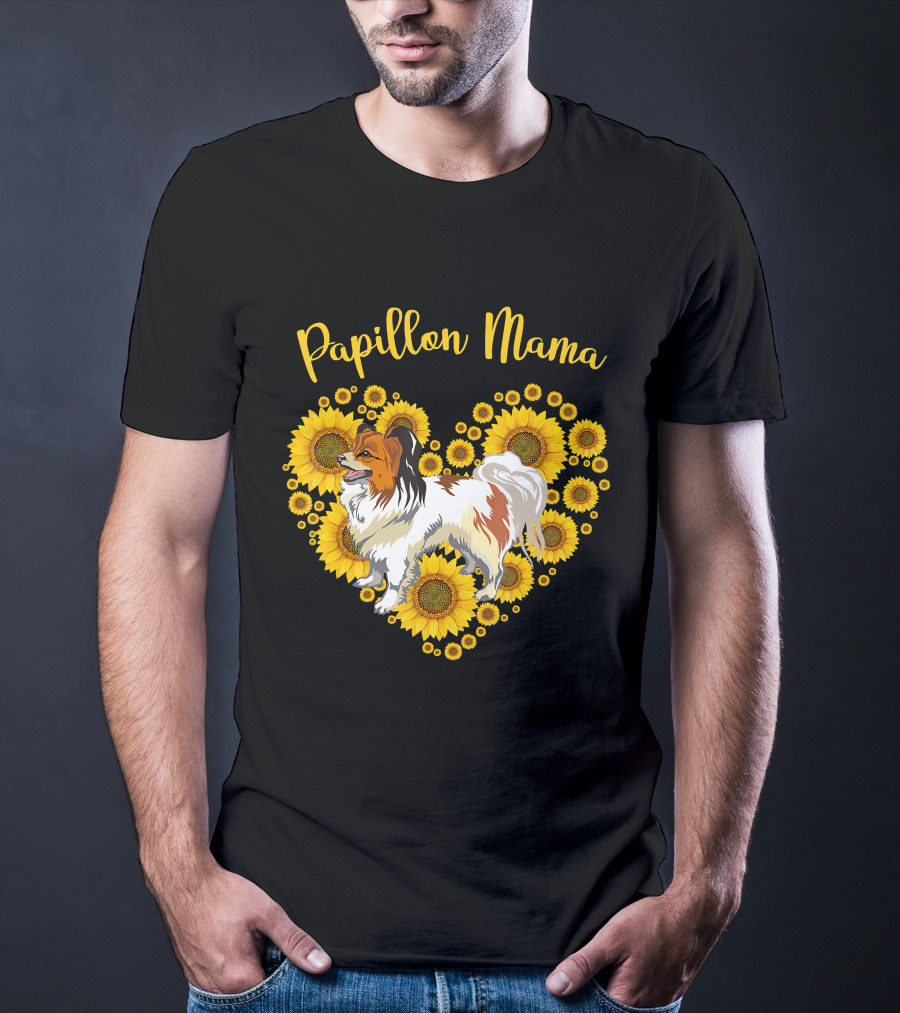 Papillon Mama Sunflower Heart T-Shirt
