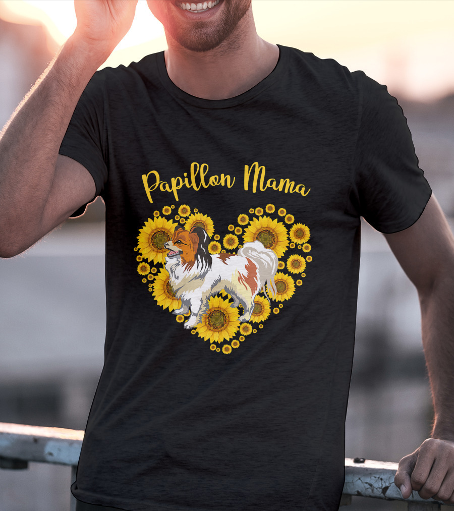 Papillon Mama Sunflower Heart T-Shirt