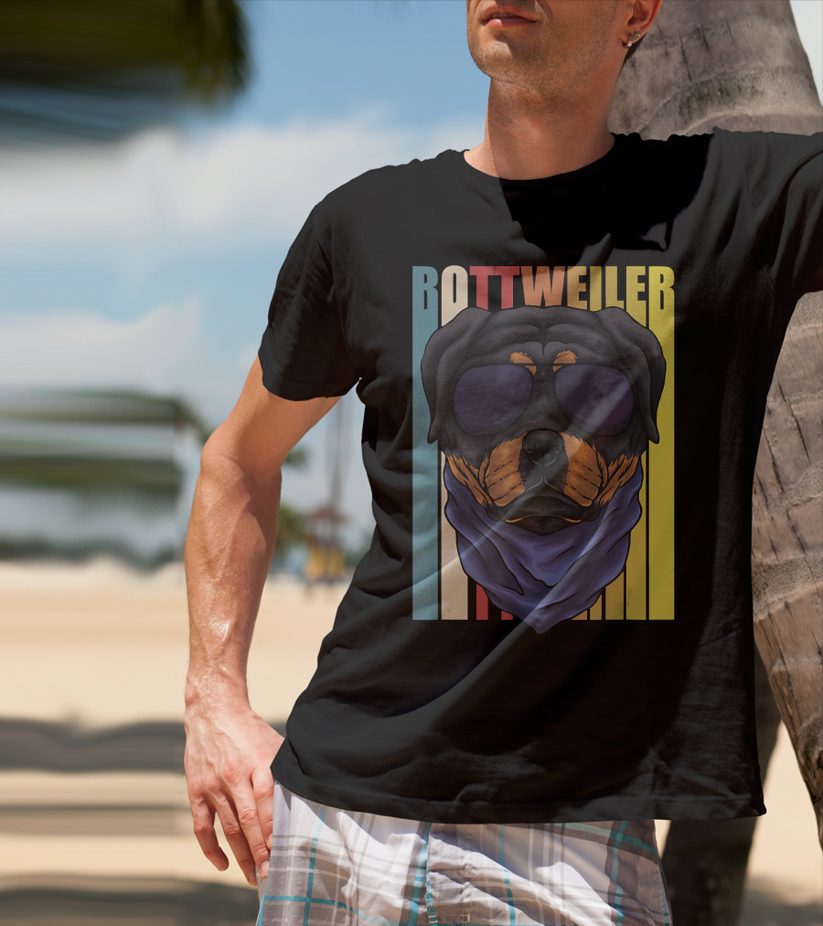Retro Vintage Rottweiler Dog Eyeglasses Bandana T-Shirt