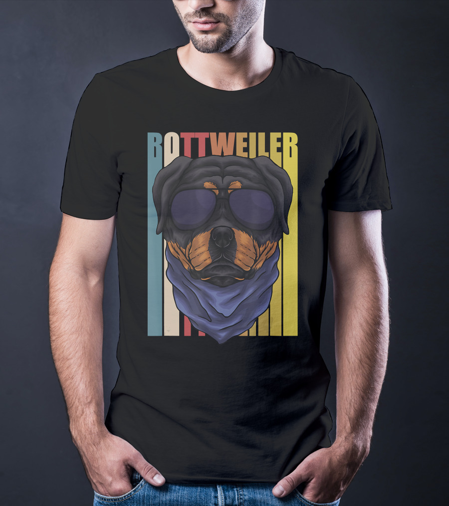 Retro Vintage Rottweiler Dog Eyeglasses Bandana T-Shirt