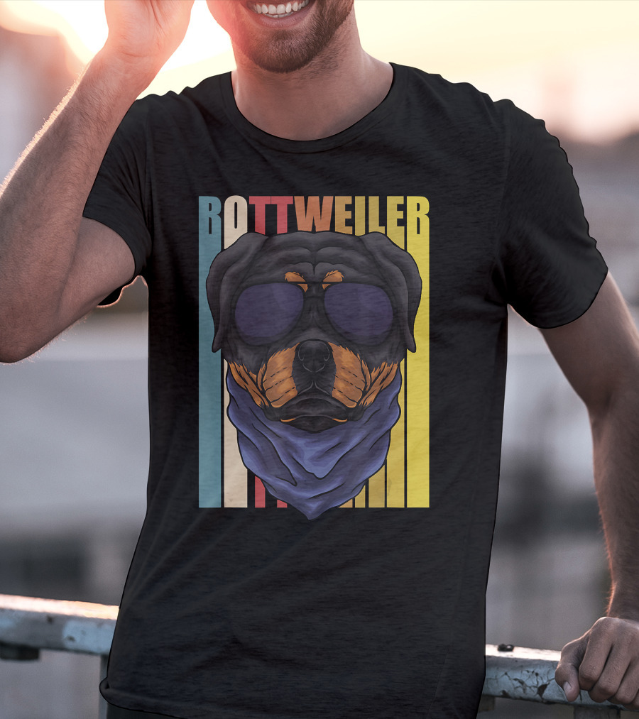 Retro Vintage Rottweiler Dog Eyeglasses Bandana T-Shirt
