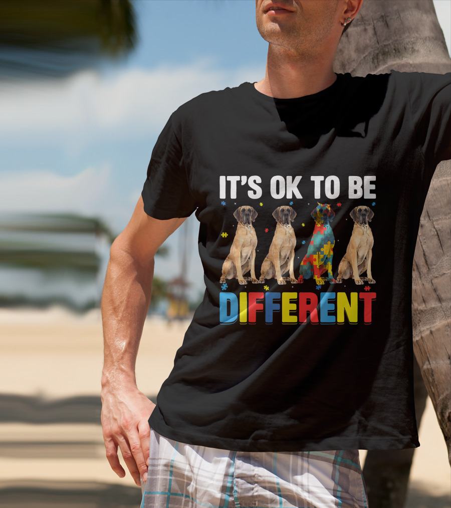IT'S OK TO BE DIFFERENT Autism Awareness Dane Dog Dad Dog T-Shirt
