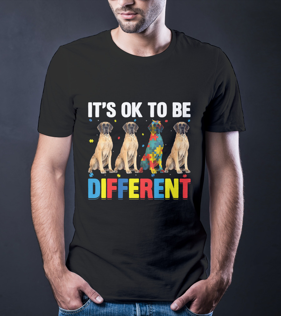 IT'S OK TO BE DIFFERENT Autism Awareness Dane Dog Dad Dog T-Shirt