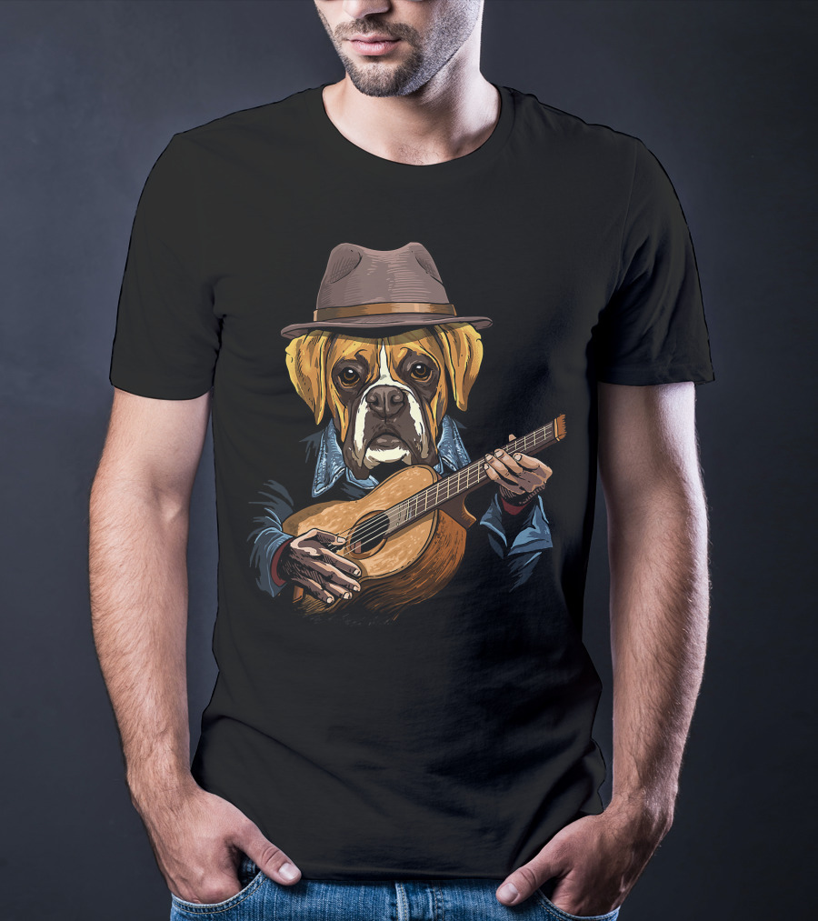 Acoustic Guitar Boxer Dog Guitar Player Guitarist T-Shirt