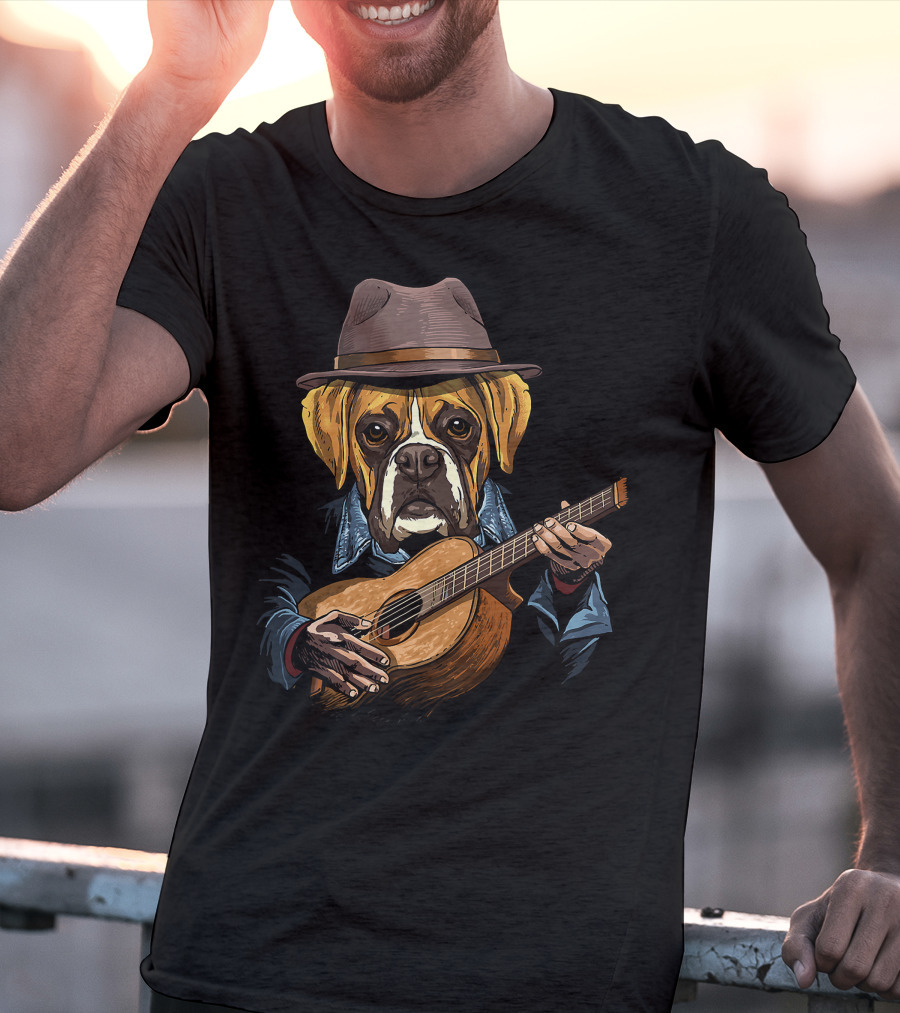 Acoustic Guitar Boxer Dog Guitar Player Guitarist T-Shirt