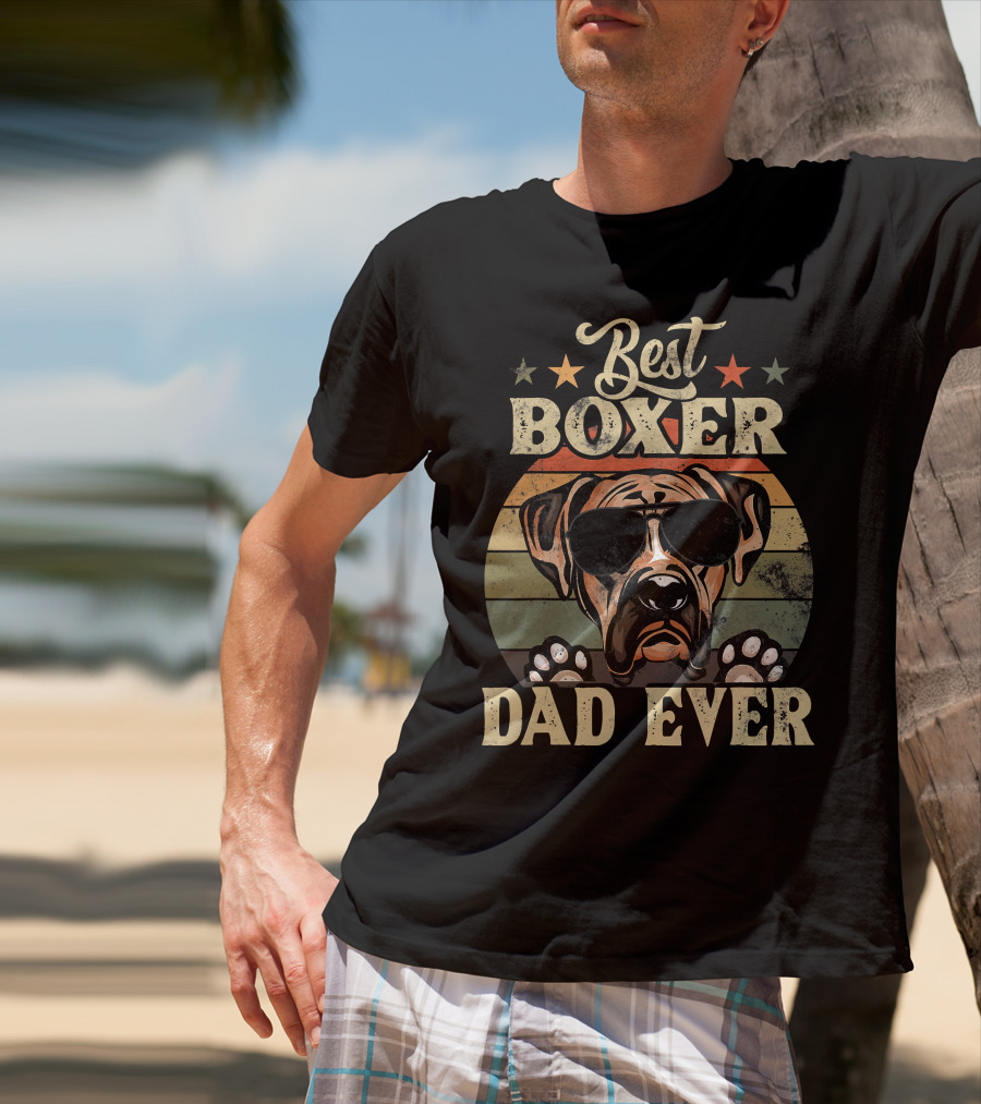 Best Boxer Dad Ever Vintage Distressed Dog Retro Stripes T-Shirt