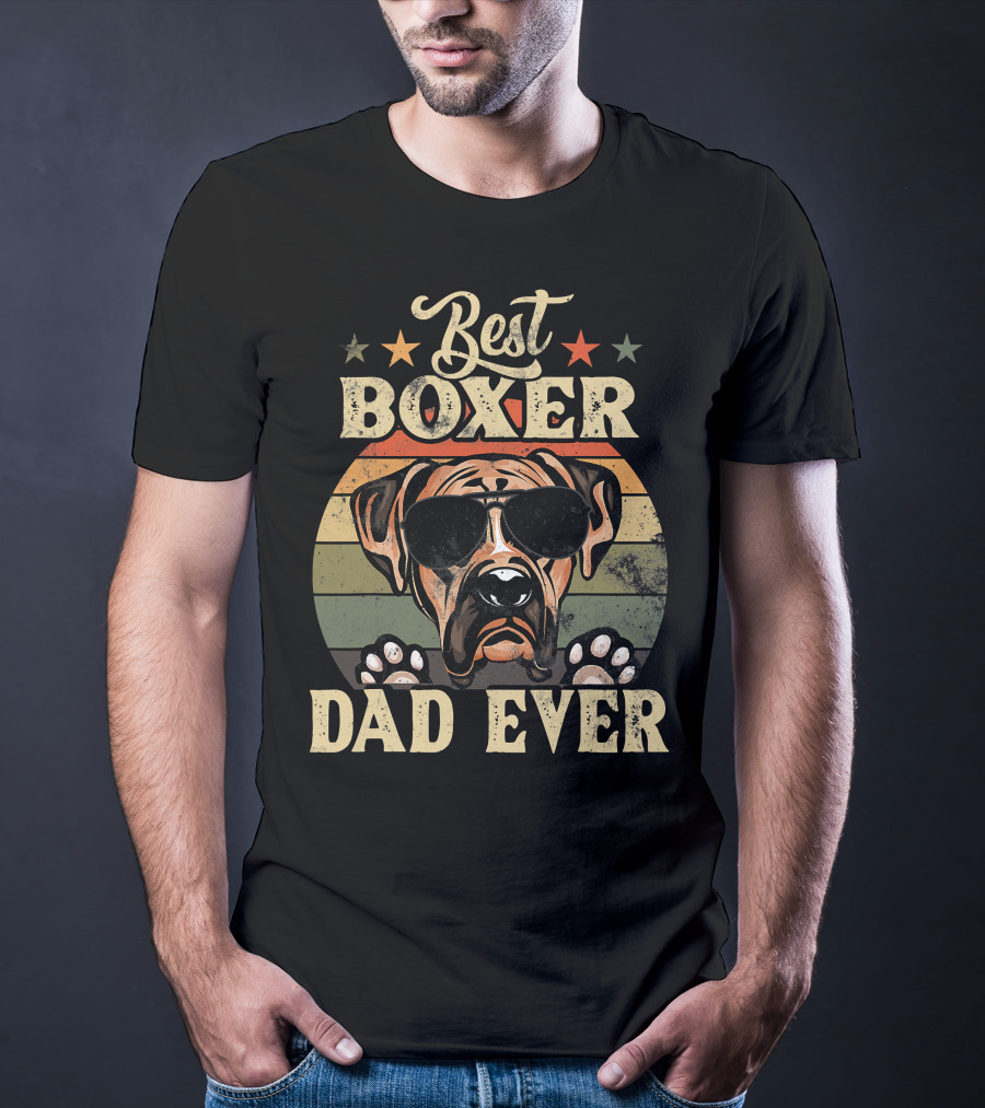 Best Boxer Dad Ever Vintage Distressed Dog Retro Stripes T-Shirt