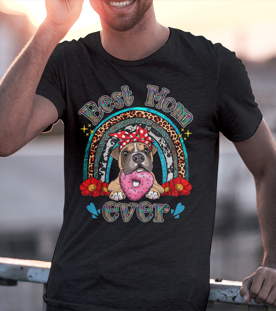 Best Mom Ever Rainbow Boxer Dog And Donut T-Shirt