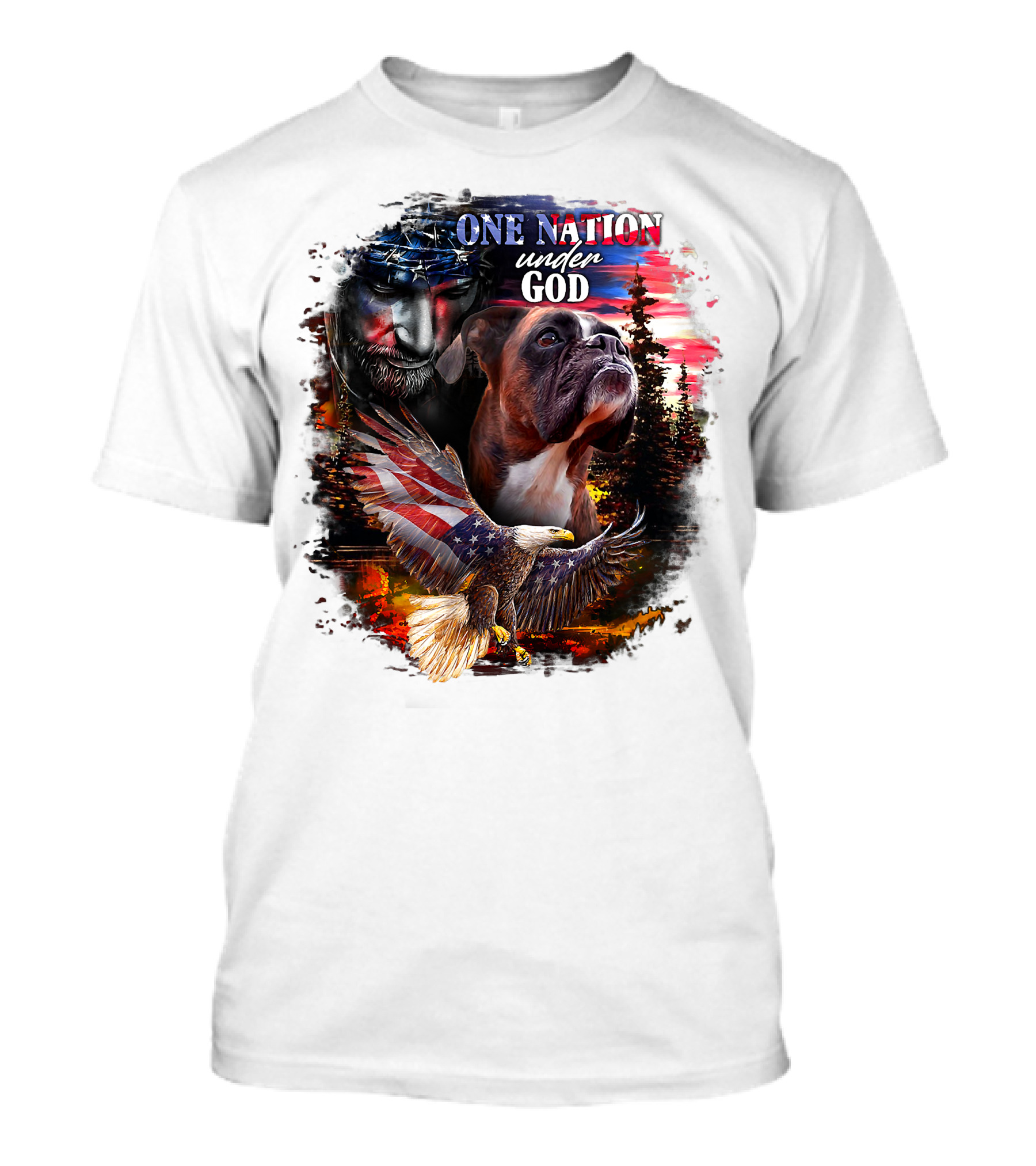 One Nation Under God Boxer With American Eagle And Flag Iconography T-Shirt
