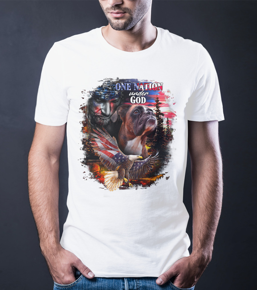 One Nation Under God Boxer With American Eagle And Flag Iconography T-Shirt