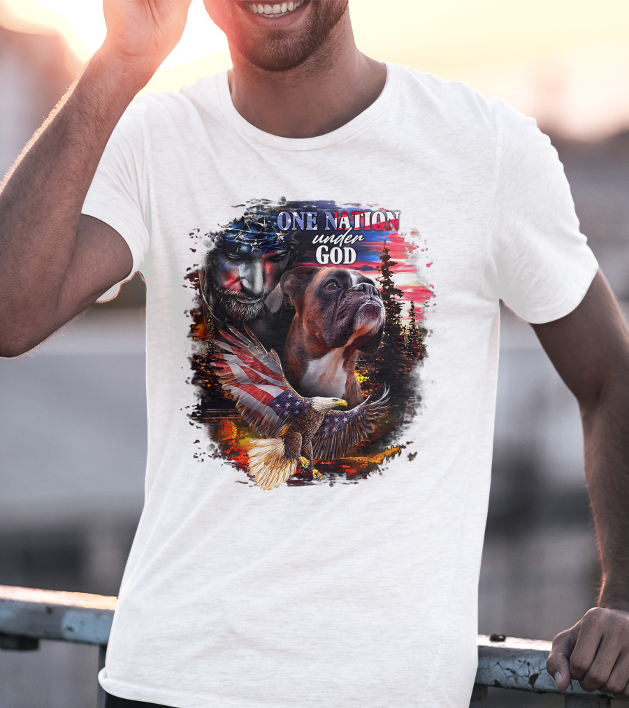 One Nation Under God Boxer With American Eagle And Flag Iconography T-Shirt