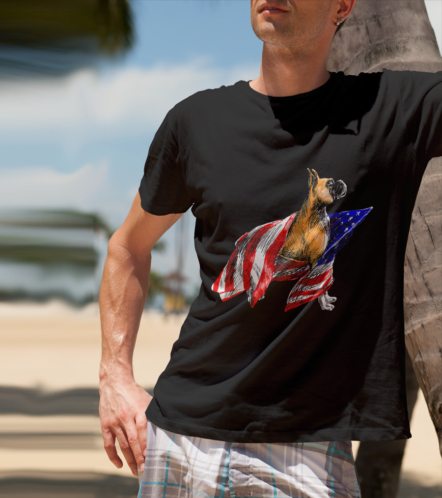 Boxer Dog Wrapped In American Flag Patriotic Symbol Dogs T-Shirt