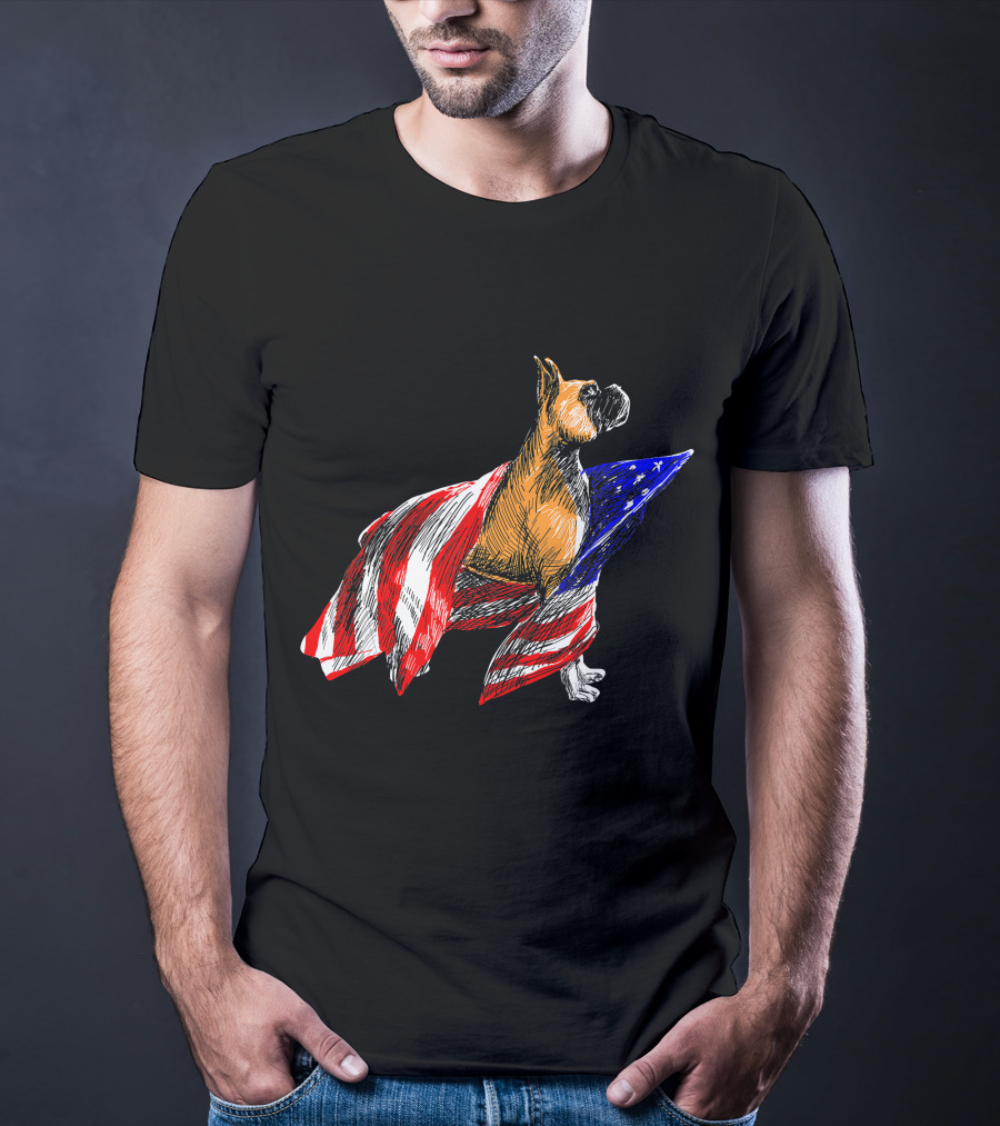 Boxer Dog Wrapped In American Flag Patriotic Symbol Dogs T-Shirt